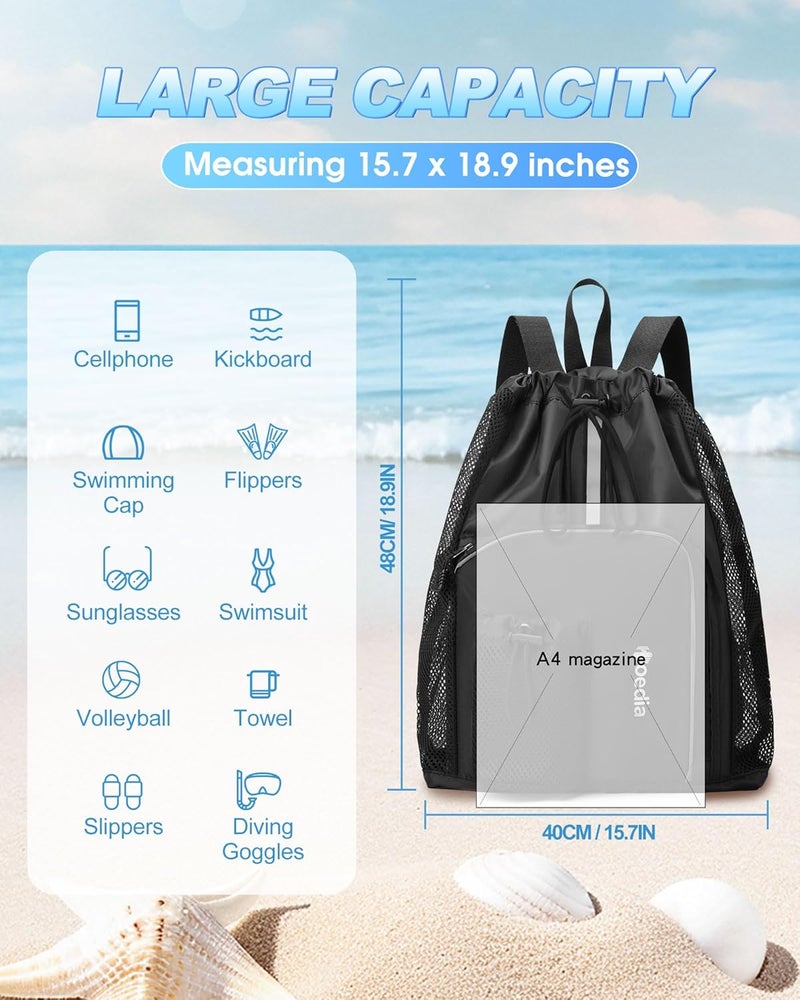 Hoedia Mesh Swim Bag Drawstring Backpack Beach Backpack for Swimming, Pool, Gym, and Workout Gear - Image 2